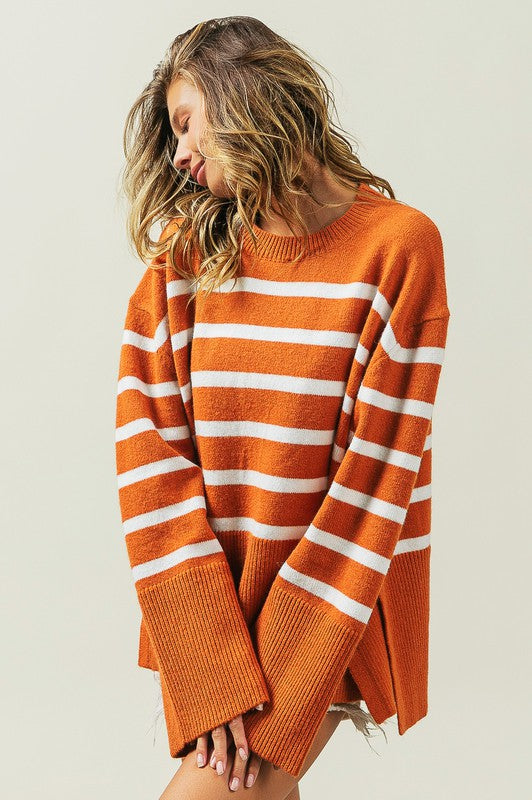 Ribbed Hem Stripe Sweater