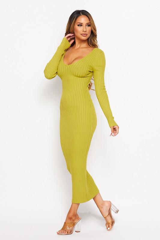 Mustard ribbed hotsell midi dress