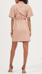 TERRA FAUX LEATHER BUTTON UP MINI DRESS
