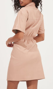 TERRA FAUX LEATHER BUTTON UP MINI DRESS