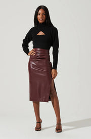 MELODY FAUX LEATHER MIDI SKIRT