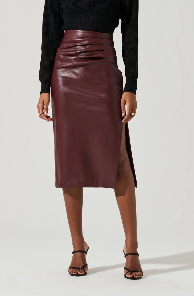 MELODY FAUX LEATHER MIDI SKIRT