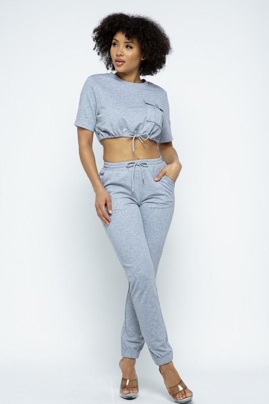 DRAWSTRING CROP TOP FRENCH TERRY SET - Tonico Brand