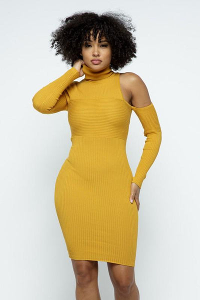 TURTLENECK ONE SHOULDER MINI DRESS - Tonico Brand